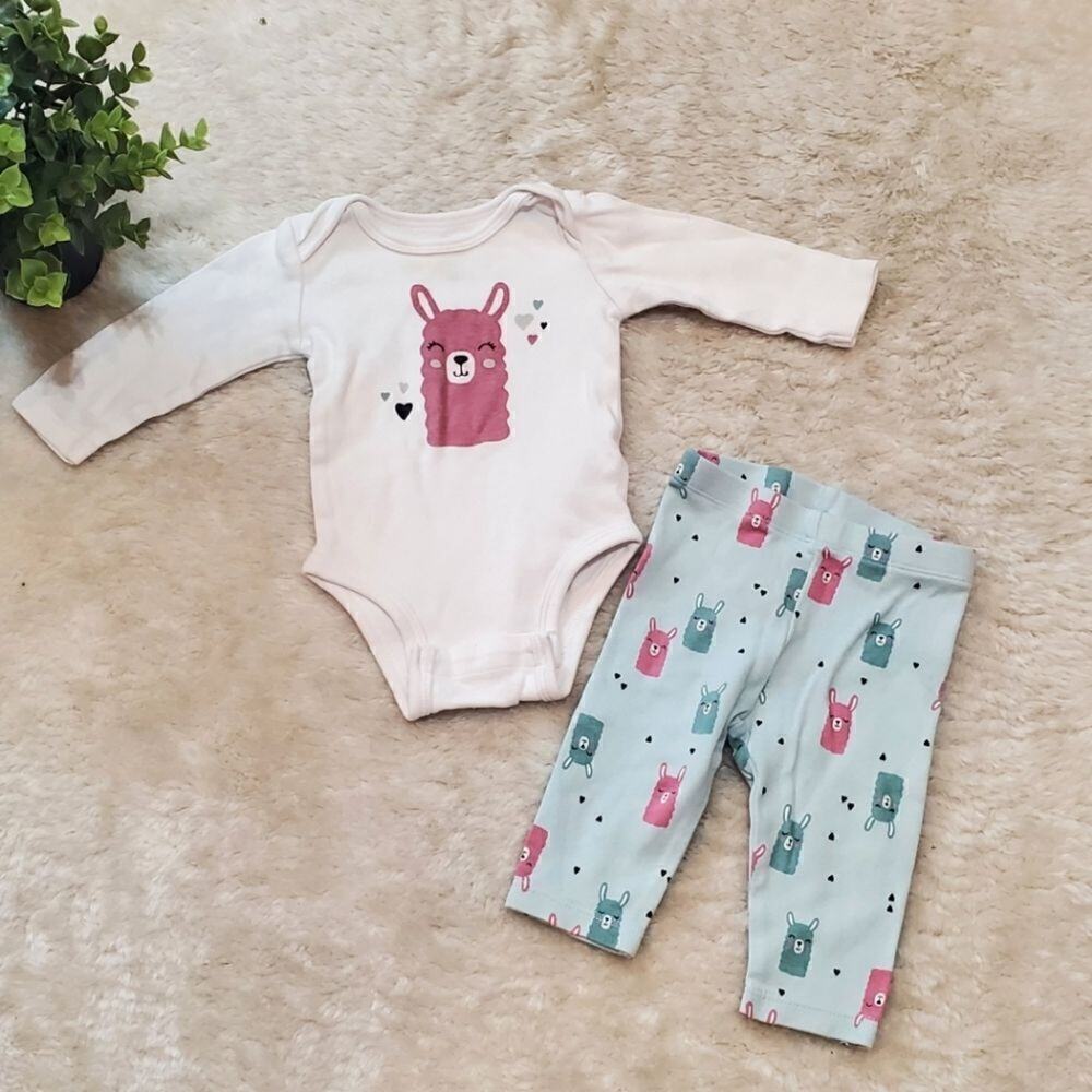 Pekkle Baby Onesie and Pants Llama Matching Set, 100% Cotton, Size 3 Months